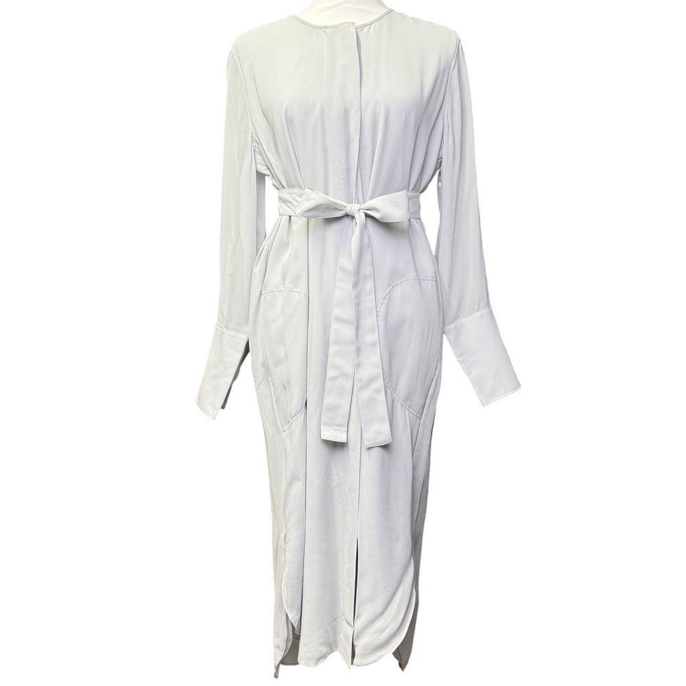 Club‎ Monaco Silk Midi Dress Gray Tie Waist Long Sleeve Womens 10 NWT